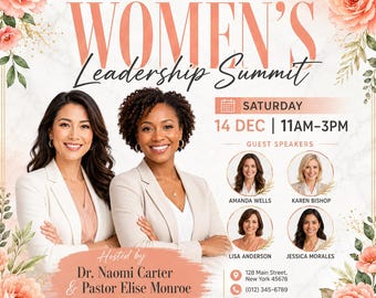 Women's Leadership Summit Flyer Template, Peach Floral Conference (Digital Download)