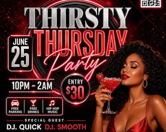 Thirsty Thursday Flyer Template, Editable Canva Nightlife Party Flyer, Club Event Promo Digital Download