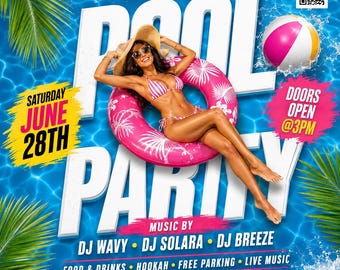 Editable Pool Party Flyer Template, Summer Event Canva Design (Digital Download)