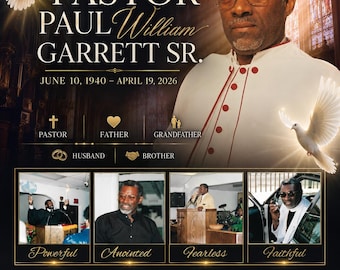 Editable Funeral Announcement Template, Canva Memorial Flyer, Pastor Obituary Tribute, Celebration of Life Design