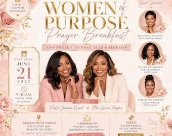 Women of Purpose Prayer Breakfast Flyer Template, Ministry Event (Digital Download)