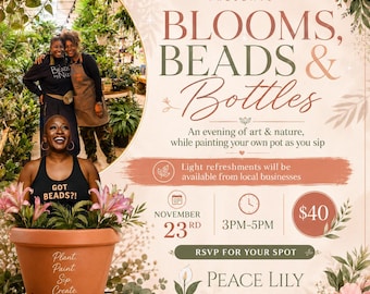 Blooms, Beads & Bottles Event Flyer Template, Botanical Paint Sip Workshop (Digital Download)