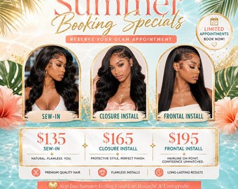 Summer Booking Specials Flyer, Canva Hair Stylist Template, Beauty Salon Promo (Digital Download)