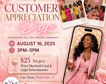 Customer Appreciation Day Flyer Template, Pink Business Event, Canva Design (Digital Download)