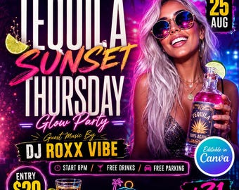 Tequila Thursday Party Flyer Template, Editable Canva Club Flyer, Nightlife Event Promo, Digital Download