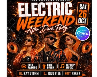 Editable Weekend Party Flyer Template, Nightclub Event Promo Design (Canva Download)