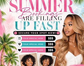 Summer Booking Flyer Template, Editable Canva Promo, Beauty Business (Digital Download)