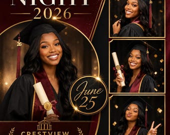 Graduation Party Flyer Template, Burgundy Gold Grad Invitation (Digital Download)