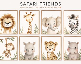 Safari Nursery Wall Art Set, Baby Animal Prints, Boho Jungle Decor (Digital Download)