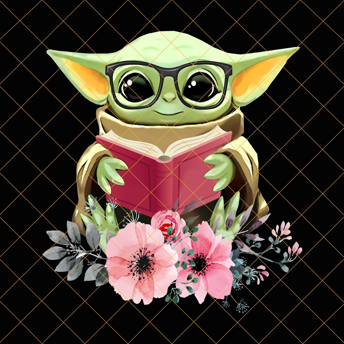 Baby Yoda Reading Books Png Star Wars Green Alien Reading Etsy