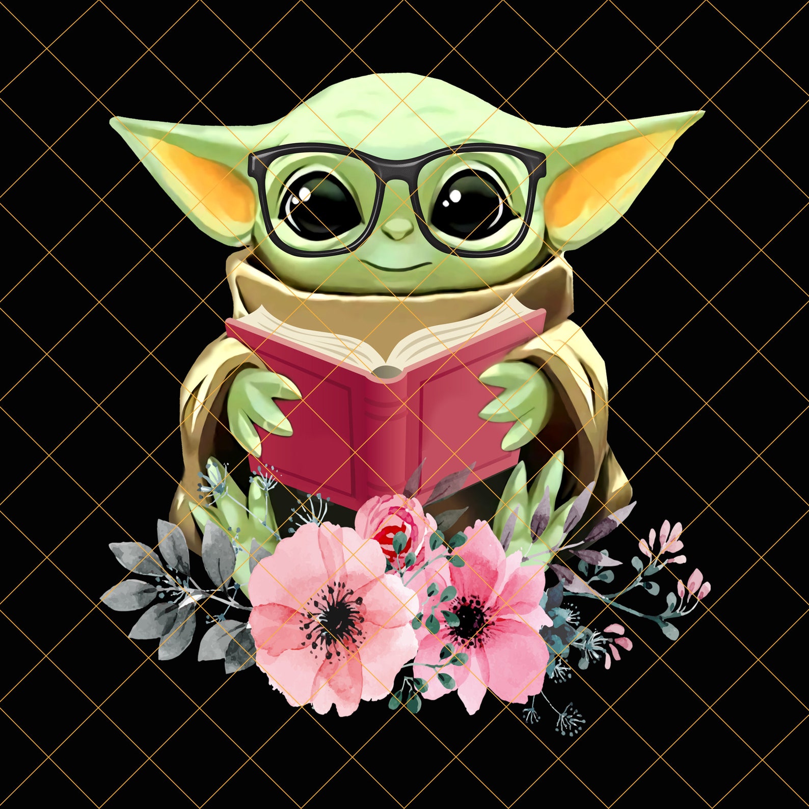 Baby Yoda Reading Books Png Star Wars Green Alien Reading Etsy