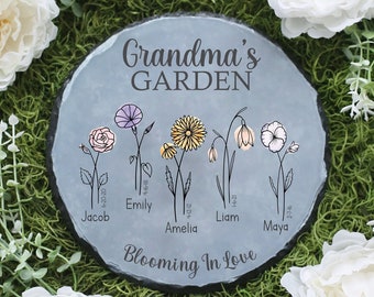 Piedra de jardín personalizada / Regalo del Día de la Madre / Regalo personalizado de flores de nacimiento / Regalo personalizado para ella / Regalos para ella / Regalo de la abuela