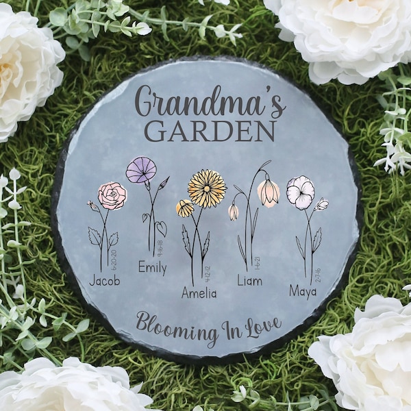 Personalized Garden Stone | Mother's Day Gift | Personalized Birth Flower Gift | Personalized Gift For Her | Gifts For Her | Grandma Gift