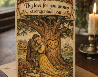 First Anniversary Gift - Personalized Medieval Card - Custom Wedding Gifts Engraved Initials