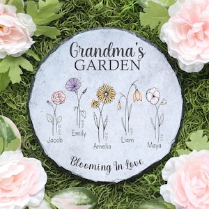 Personalized Garden Stone For Grandma | Mother's Day Gift | Personalized Birth Flower Gift | Custom Gift For Grandma | Mom Gift Birth Flower