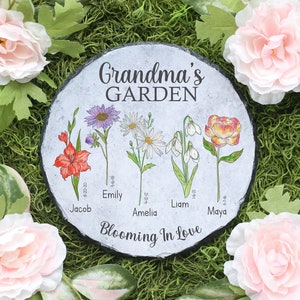 Gift For Mom | Mother's Day Gift | Personalized Garden Stone | Personalized Gift | Gift For Grandma | Birth Flower Gift | Birthday Gift