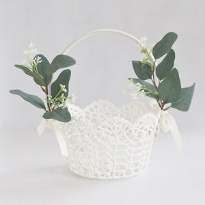 Flower Girl Basket | Eucalyptus | Lace Basket | Lace Flower Girl Basket | Flower Girl Baskets | Wedding Basket | White Basket | Flower Girls