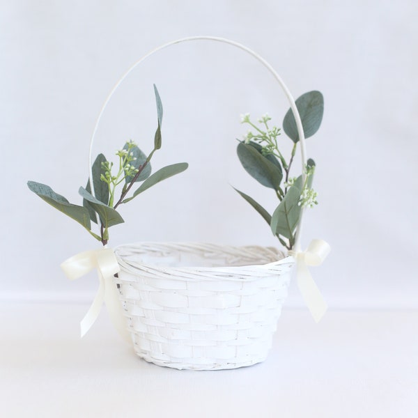 Flower Girl Basket | Eucalyptus | Woven Basket | Wave Flower Girl Basket | Flower Girl Baskets | Wedding Basket | White Basket | LARGE size