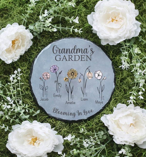 Personalized Garden Stone | Mother's Day Gift | Personalized Birth Flower Gift | Personalized Gift For Her | Gifts For Her | Grandma Gift