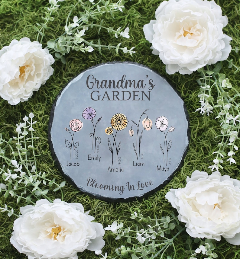 Personalized Garden Stone Mother's Day Gift Personalized Birth Flower Gift Personalized Gift For Her Gifts For Her Grandma Gift image 1