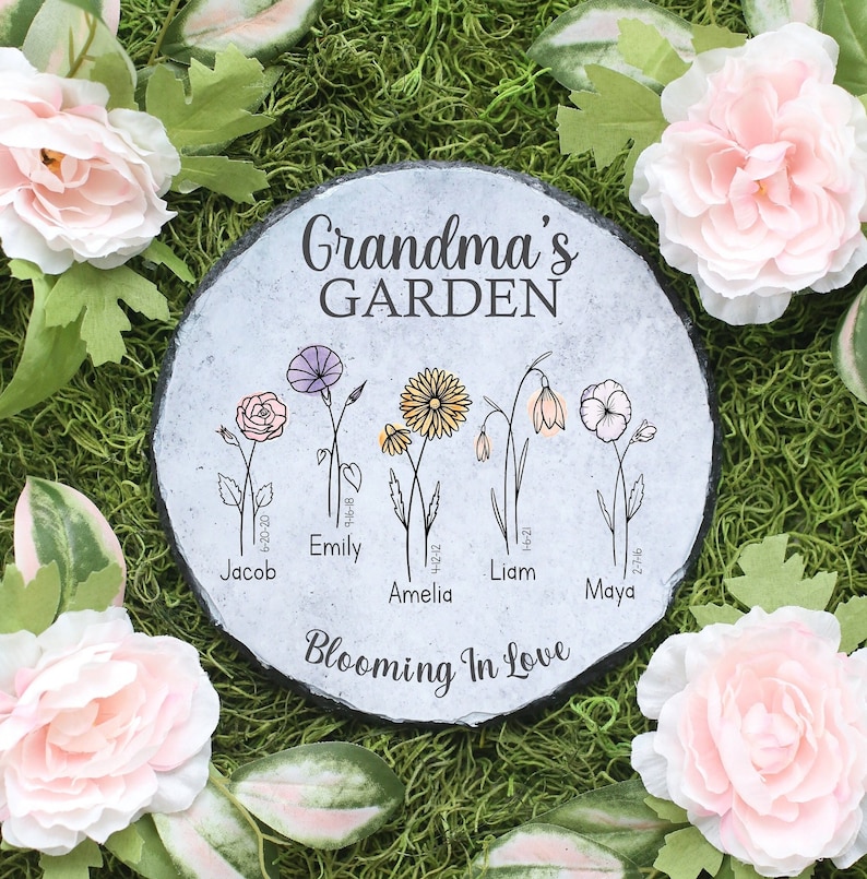 Personalized Garden Stone Mother's Day Gift Personalized Birth Flower Gift Personalized Gift For Her Gifts For Her Grandma Gift image 1