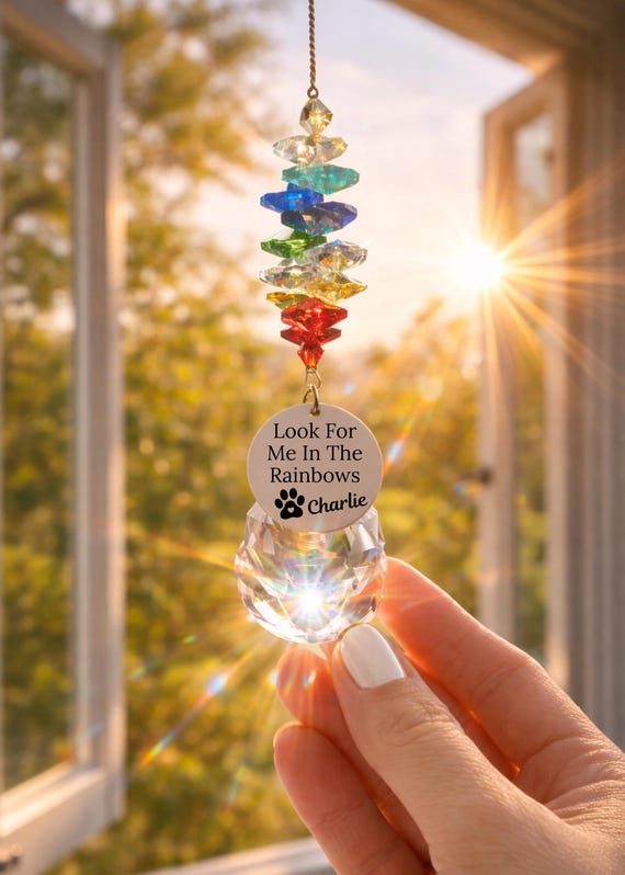 Personalized Pet Memorial Suncatcher - Rainbow Bridge Keepsake - Dog Sympathy Gift