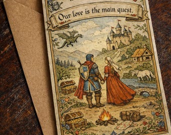 Funny Medieval Valentine's Day Card - Love Is Main Quest