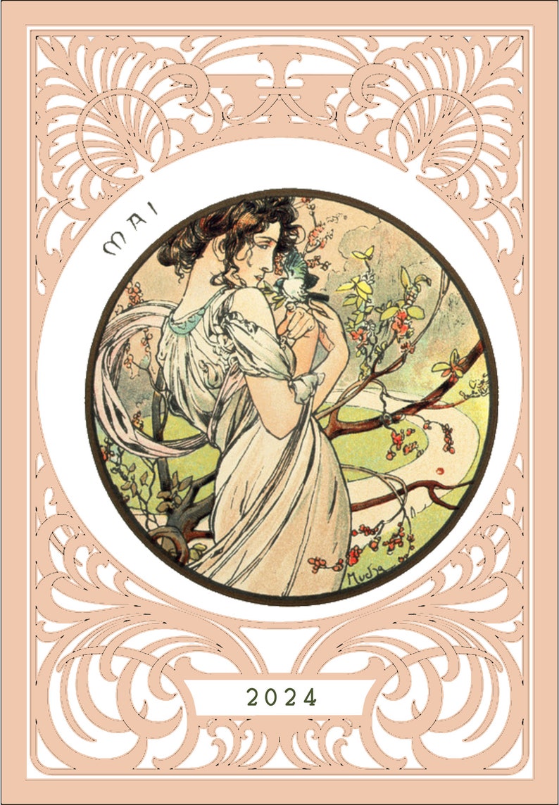 Printable Calendar 2023 2024 Alphonse Mucha Months of the Year Etsy