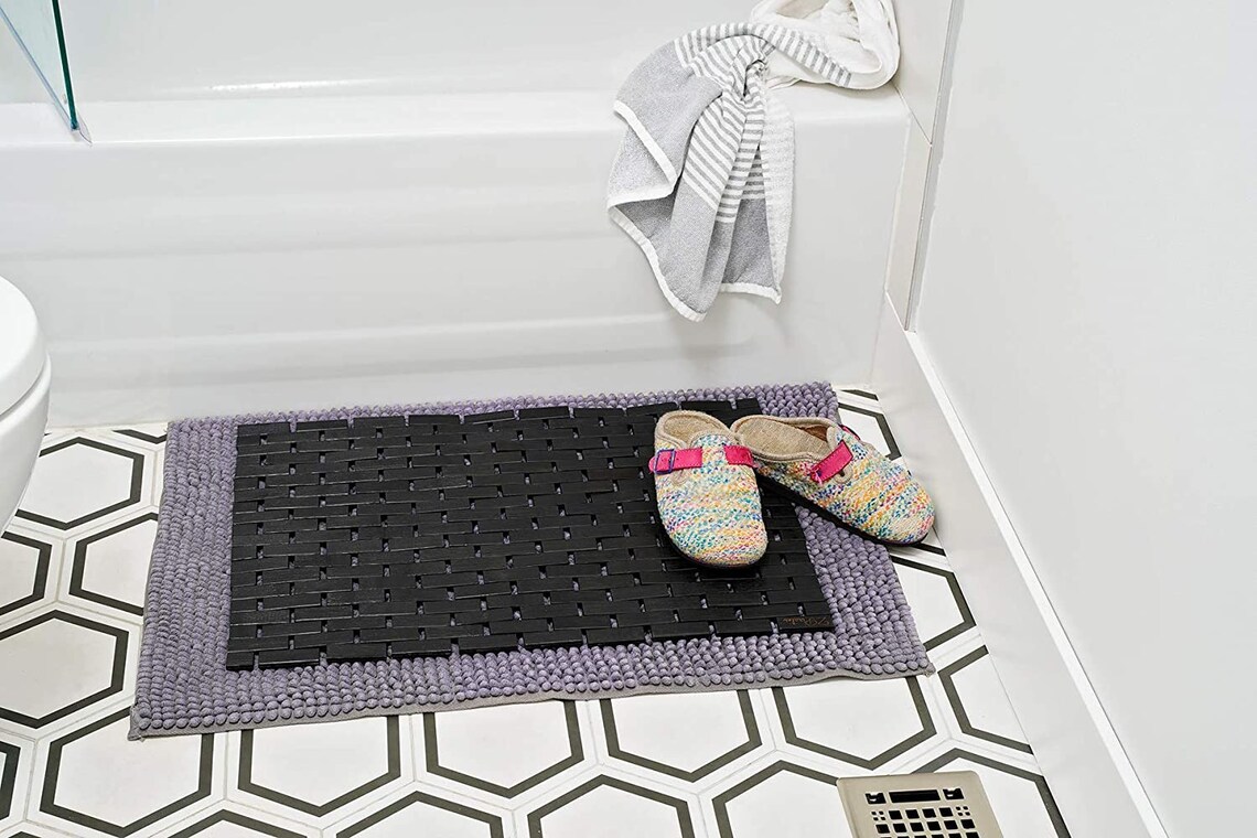 Black Bamboo Bath Mat Standard Size 16 x 23 Inches Bathmat Etsy