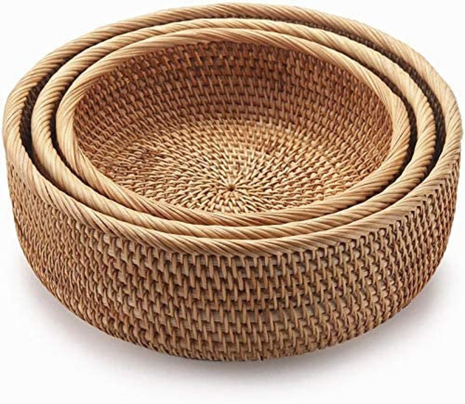 Rustic round rattan woven basket Ottoman storage baskets Etsy