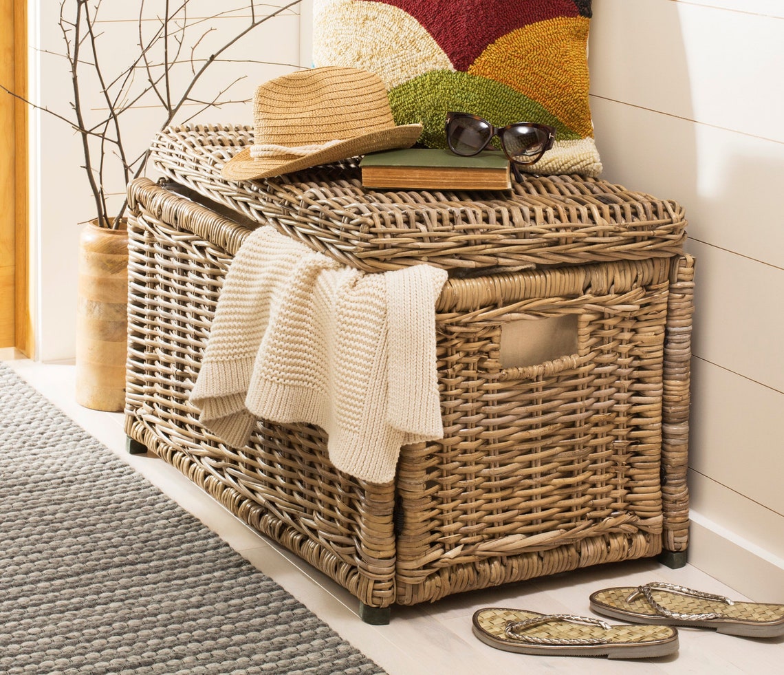 Large wicker woven chest with lid wicker storage with lid Etsy