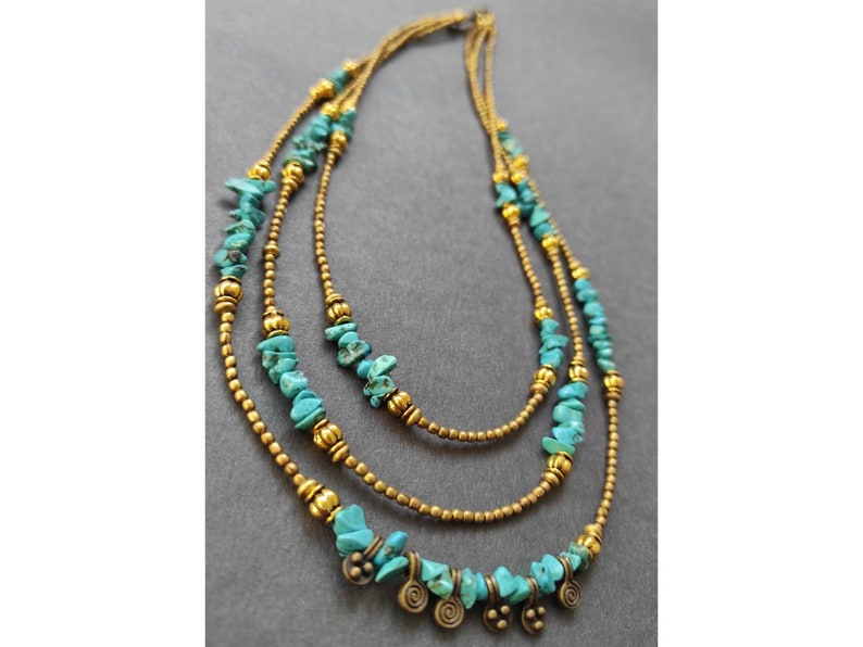 Blue Chip Stone Jewelry Gift For Mum Multi Layer Turquoise Necklace