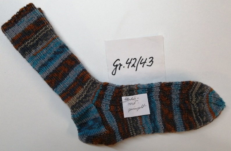 warme Wollsocken 42/43 handgestrickt türkis rost geringel