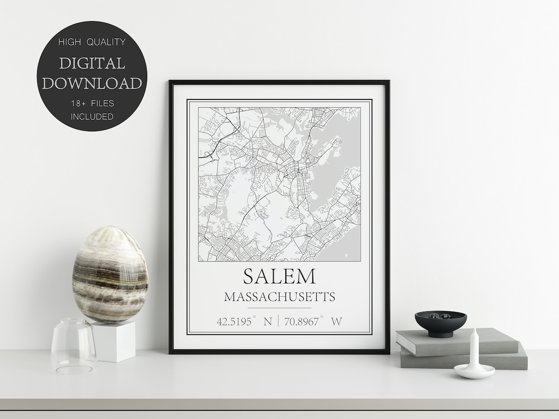 Salem Massachusetts Map Print Printable Street Map Map Art Etsy