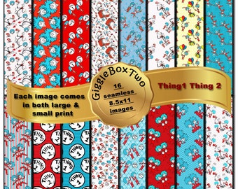 Thing 1 and Thing 2 Seamless Design formatiert für 8,5 x 11 by GiggleBoxTwo.  Papier, Stoff, Scrapbook, Design, Stationary, Clip Art