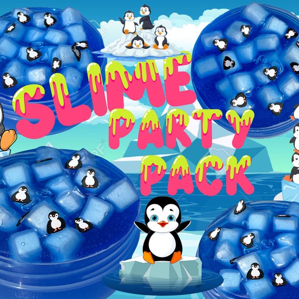 12 Penguins On Ice PARTY SLIME PACK Custom Birthday Party clear, boy ocean beach ice frozen
