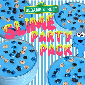 12 Cookie Moster PARTY SLIME PACK Custom Birthday Party , sesame st blue food chocolate chips