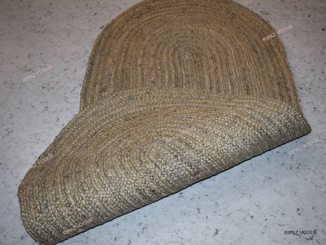 Rug Jute in Oval Shape Braided Style Gray Dye Area Rug for Home Decor