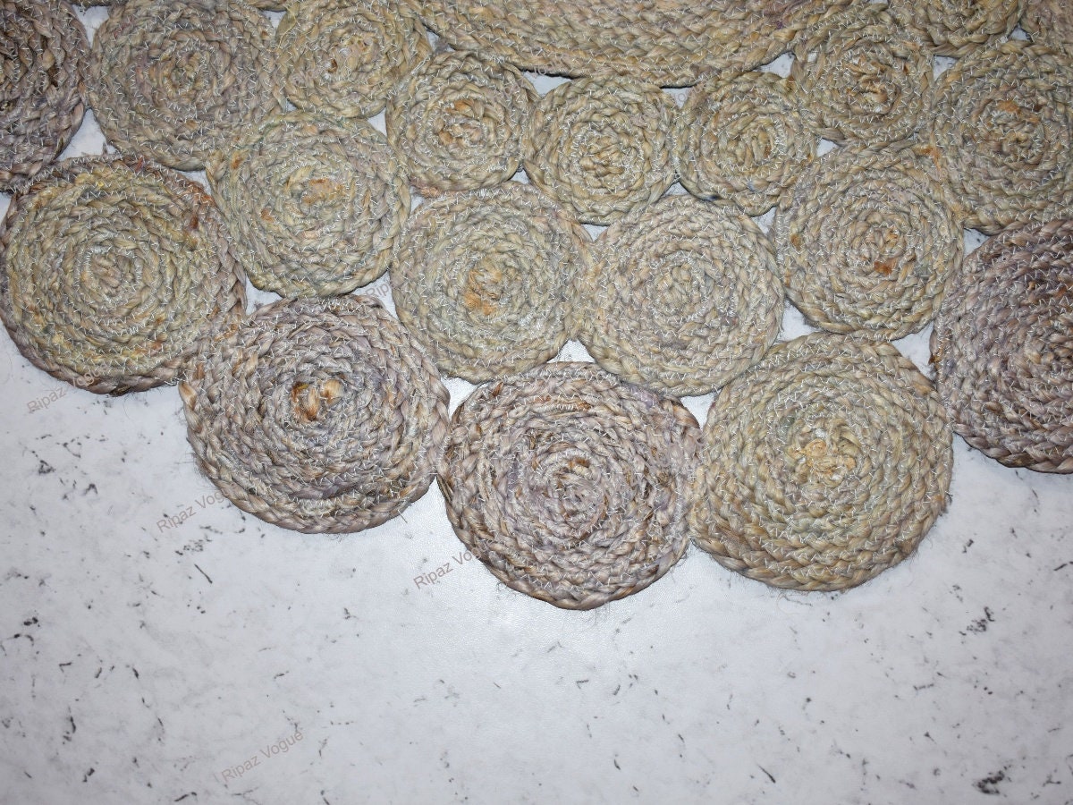 Gray Dye Jute Rug Circle Design Hand Braided Round Area Rug Etsy