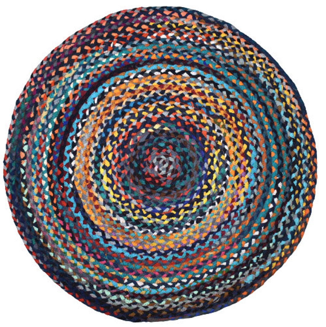 Cotton Chindi Rug, Hand Braided Cotton Multi Colors Handmade Circle Rug