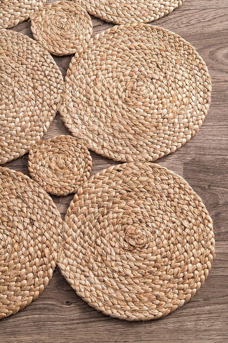 Square Natural Jute Rug Circle Design Handmade Square Jute Etsy