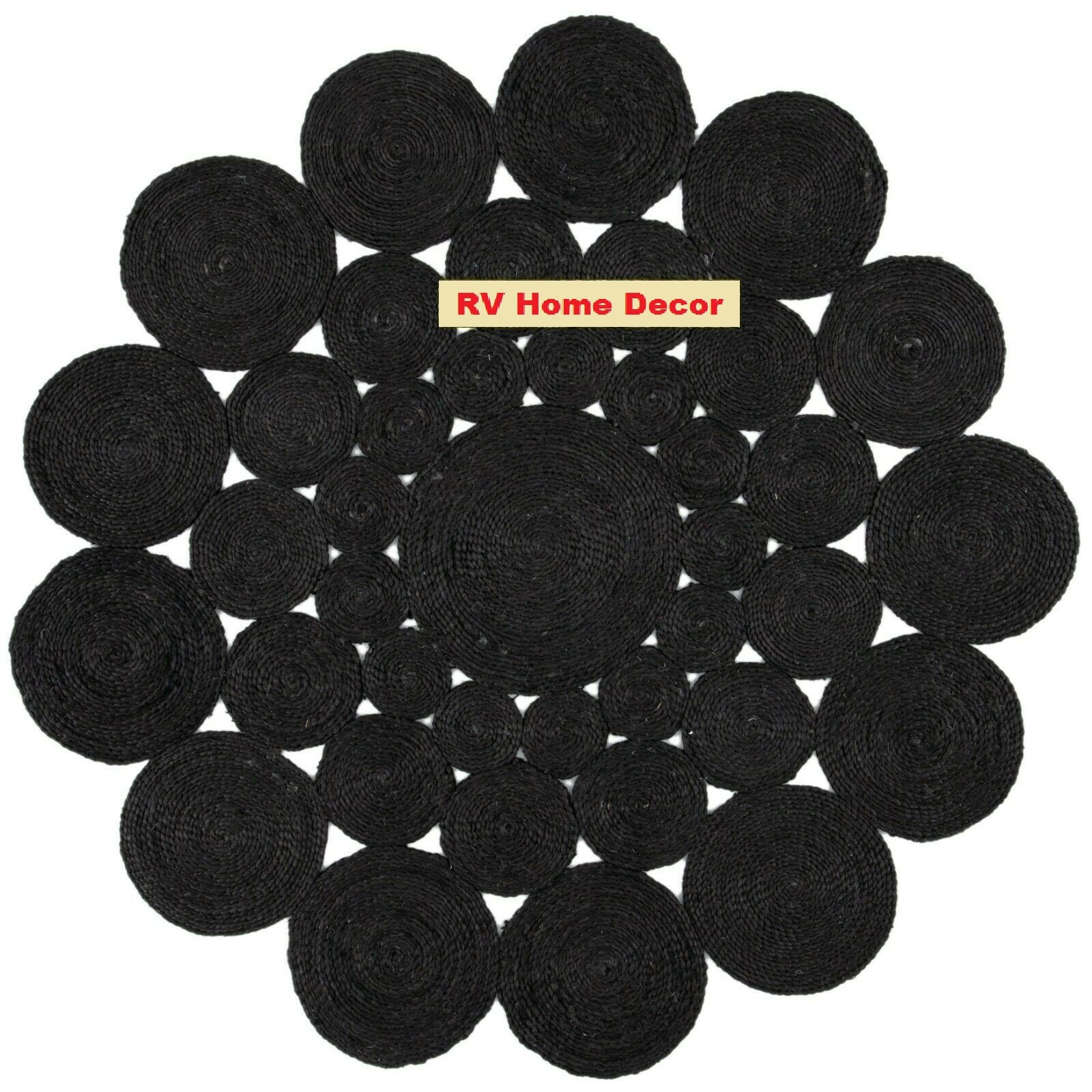 Rug Round Jute Rug Black Color Handmade Rug Home Decor Rugs Etsy