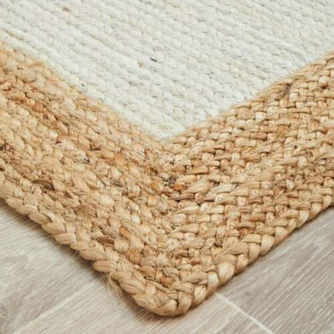 JuteTeppich weiß mit beige Randbereich Teppich für Wohnzimmer | Etsy