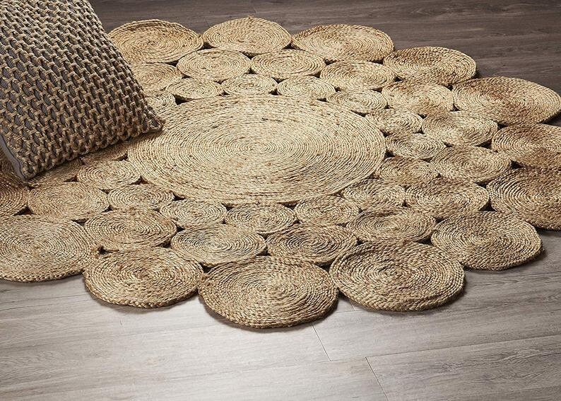 100 Natural Jute Rug Designed Area Rug Round Shape Rugs for Etsy