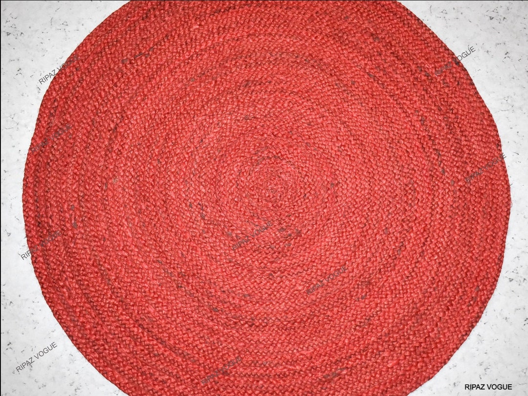 Red Jute Rug Hand Braided Farmhouse Jute Area Rug for Living Room