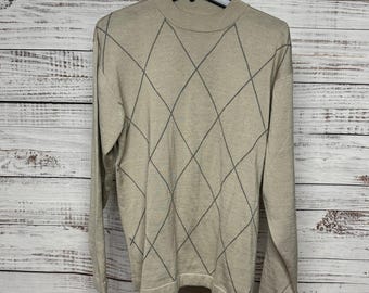 Elliott Vintage Beige Tan Argyle Sweater Men's Medium