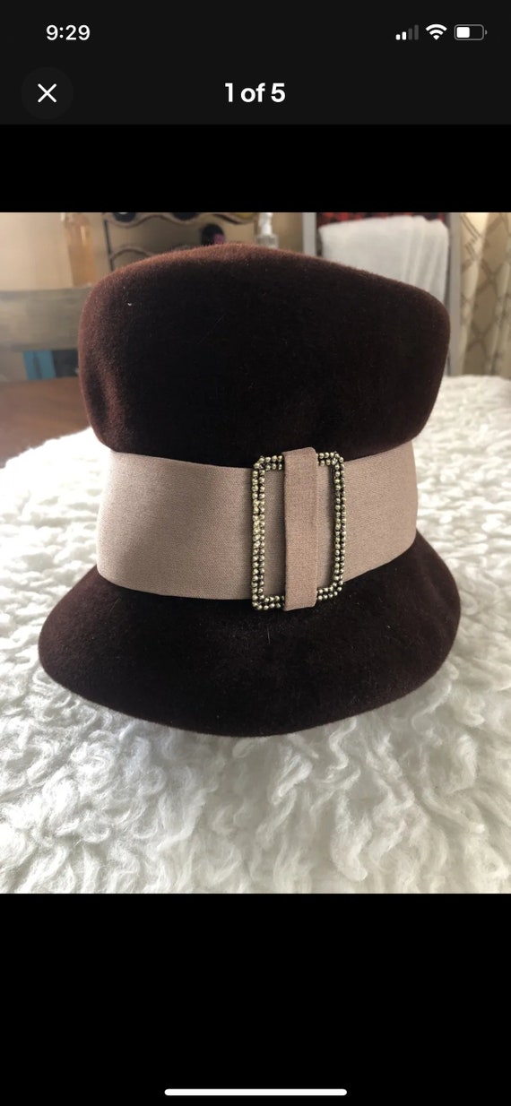 Vintage  MICHELE Brown Velvet Bucket Hat w/ Beige 