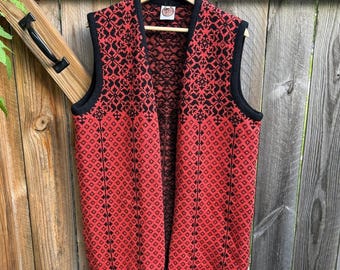 Selbu Tradition Wool Red/Orange and Black Patterned Vest Medium