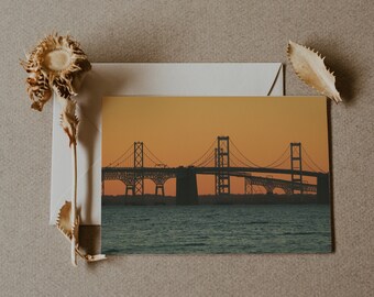 Chesapeake Bay 5x7 Postcard | Maryland Photography Print | Correspondence | Bay Bridge Souvenir | Writing Gift | Sunset Photography Art