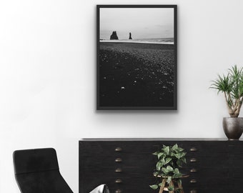 Black Sand Beach Photography | Reynisfjara Iceland Print | Vik Landscape Print | Original Photography | Nordic Wall Art | Black and White